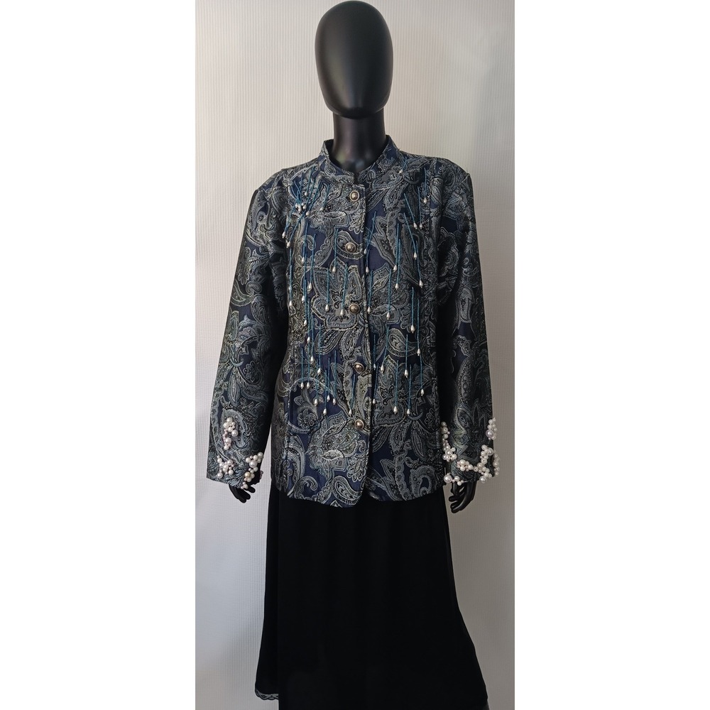 Tudor Court Womens Brocade Upcycled Hand Beaded Paisley Jacket Large KS0290